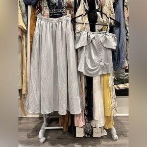 Two-Piece Matching Set – Off Shoulder Top & Maxi Skirt – Light Blue